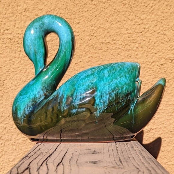 Blue Mountain Pottery Swan Planter Drip Glaze Blue Green Black Redware Vintage - Picture 10 of 12